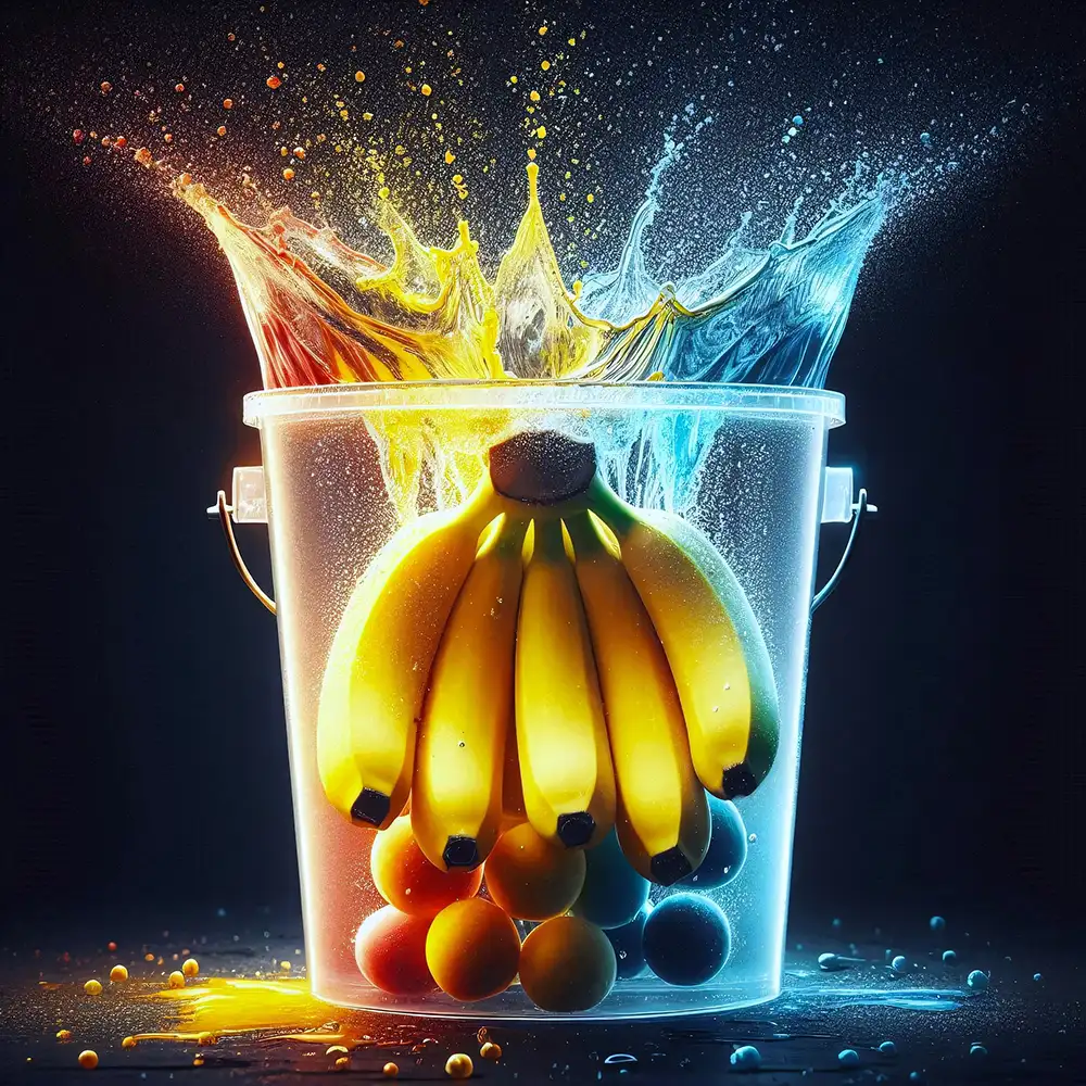 Hink med bananer och plommon i